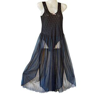 Lady Cameo Dallas Vintage Black Lace Leotard with Ballet Maxi Skirt Fairy Goth M